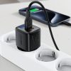 Sienas lādētājs ar displeju USB-A USB-C GaN PD 35W - melns