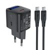 Sienas lādētājs ar displeju un USB-C GaN PD 20W kabeli - melns