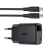 Sienas lādētājs ar displeju un USB-C GaN PD 20W kabeli - melns