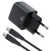 Sienas lādētājs ar displeju un USB-C GaN PD 20W kabeli - melns