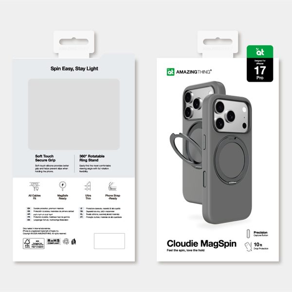 Cloudie iPhone 17 Pro vāciņš ar statīvu - pelēks
