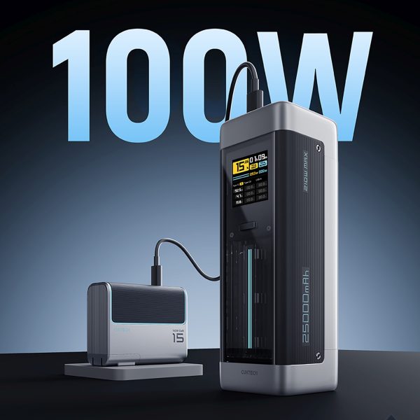 Powerbank 25000mAh USB-C USB-A 210W - melns