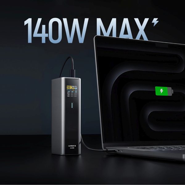 Powerbank 20000mAh USB-C USB-A 210W - pelēks