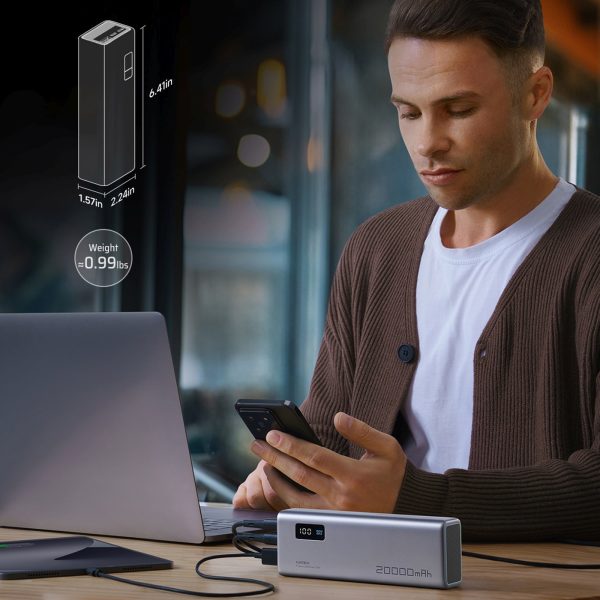 Powerbank 20000mAh USB-A USB-C 150W - pelēks