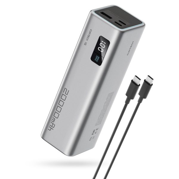Powerbank 20000mAh USB-C USB-A 100W - pelēks