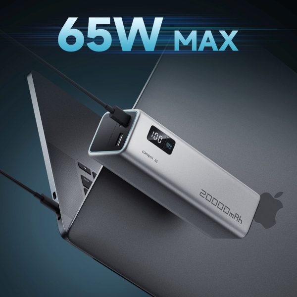 Powerbank 20000mAh USB-C USB-A 100W - pelēks