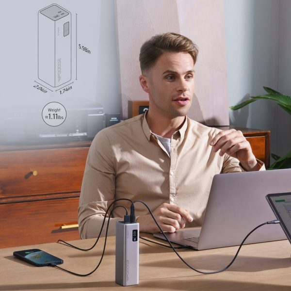 Powerbank 20000mAh USB-C USB-A 100W - pelēks