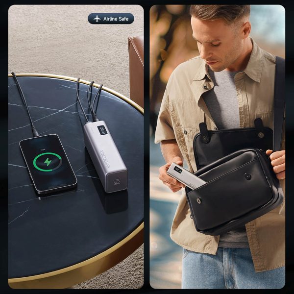Powerbank 20000mAh USB-C USB-A 100W - pelēks