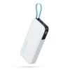 Powerbank 20000mAh USB-A USB-C ar iebūvētu USB-C kabeli 55W - balts