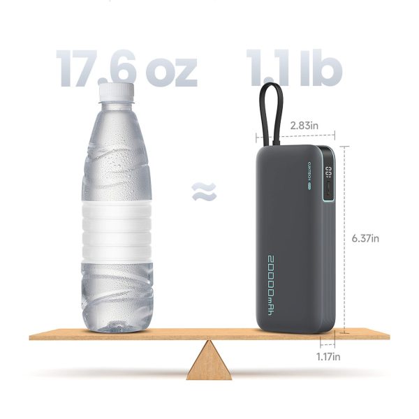 Powerbank 20000mAh USB-A USB-C ar iebūvētu USB-C kabeli 55W - balts