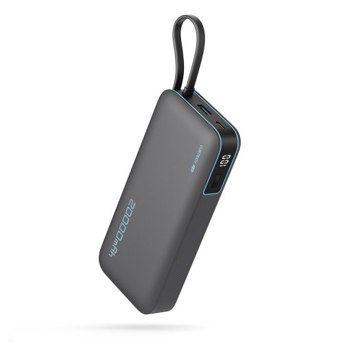 Powerbank 20000mAh USB-A USB-C ar iebūvētu USB-C kabeli 55W - pelēks