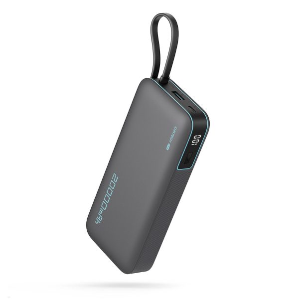 Powerbank 20000mAh USB-A USB-C ar iebūvētu USB-C kabeli 55W - pelēks