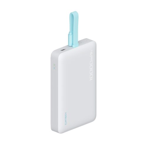 10000mAh USB-C magnētiskais pārnēsājamais akumulators ar iebūvētu USB-C kabeli - balts