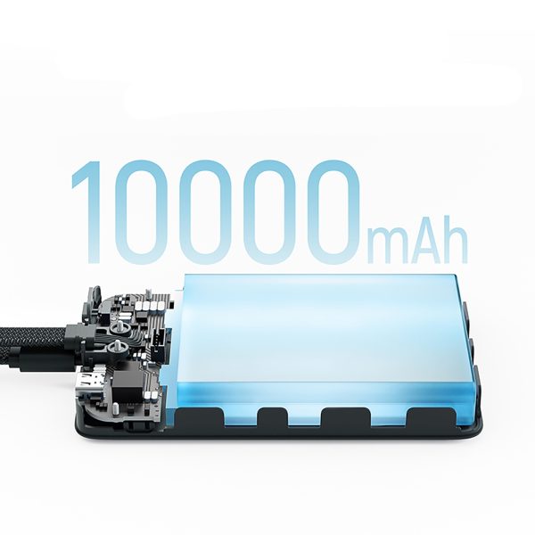 10000mAh USB-C magnētiskais pārnēsājamais akumulators ar iebūvētu USB-C kabeli - balts