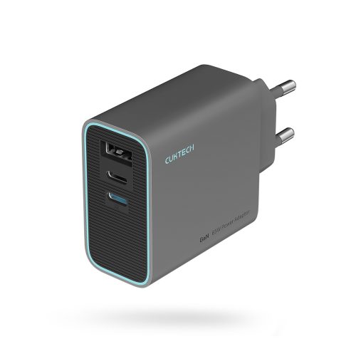 1033752-1-ladowarka-sieciowa-usb-c-usb-a-gan-65w-szara-cuktech-hurtownia-dropshipping.jpg USB-C USB-A GaN 65W sienas lādētājs - pelēks