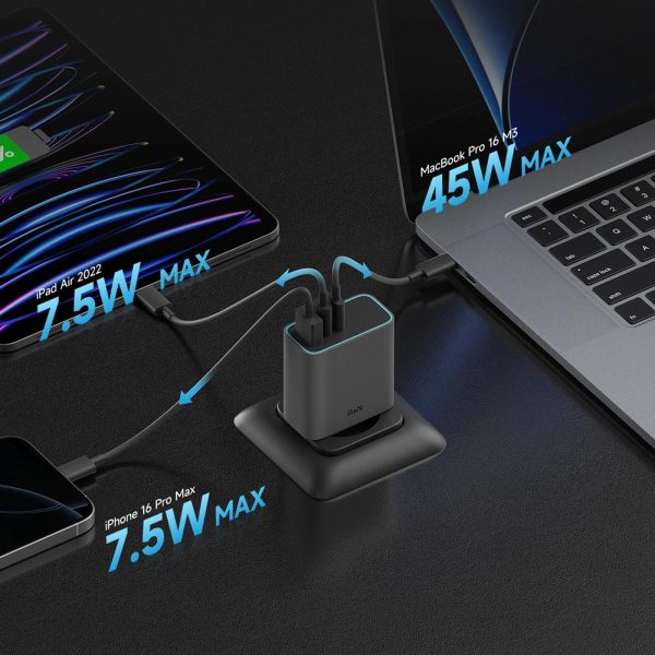 USB-C USB-A GaN 65W sienas lādētājs - pelēks