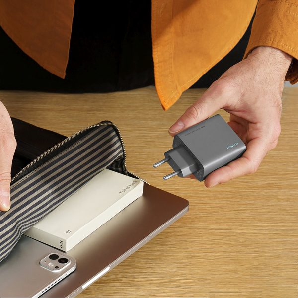 USB-C USB-A GaN 65W sienas lādētājs - pelēks