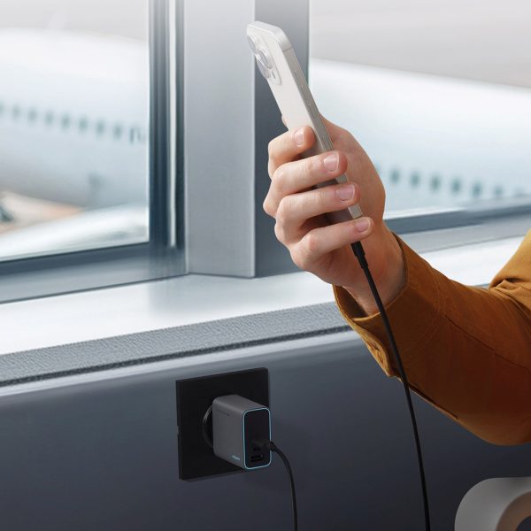USB-C USB-A GaN 65W sienas lādētājs - pelēks