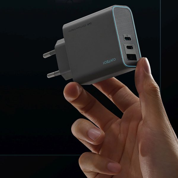 USB-C USB-A GaN 65W sienas lādētājs - pelēks