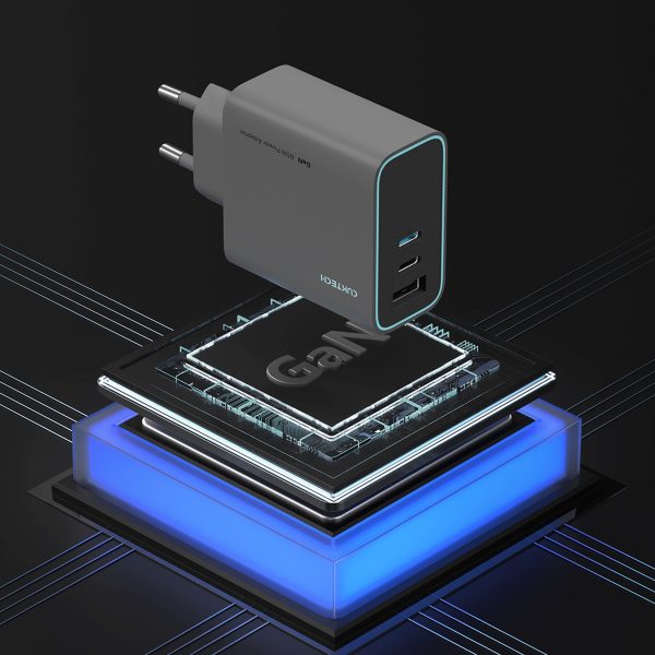 USB-C USB-A GaN 65W sienas lādētājs - pelēks