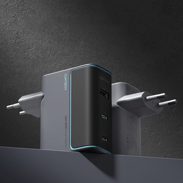 1033753-3-ladowarka-sieciowa-usb-c-usb-a-z-kablem-usb-c-szar-cuktech-hurtownia-dropshipping.jpg USB-C USB-A sienas lādētājs ar USB-C GaN kabeli 100W - pelēks