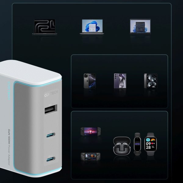 1033754-2-ladowarka-usb-c-usb-a-z-kablem-gan-100w-biala-cuktech-hurtownia-dropshipping.jpg USB-C USB-A sienas lādētājs ar GaN kabeli 100W - balts