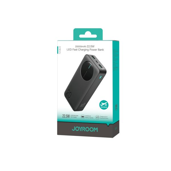 Powerbank ar digitālo displeju 20000mAh USB-A USB-C 22.5W - melns