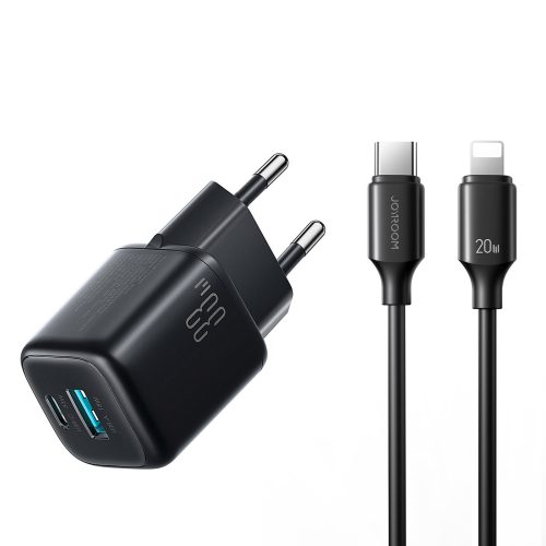 1033799-1-ladowarka-sieciowa-usb-a-usb-c-z-kablem-czarna-joyroom-hurtownia-dropshipping.jpg USB-A USB-C sienas lādētājs ar USB-C kabeli - iPhone Lightning 33W - melns