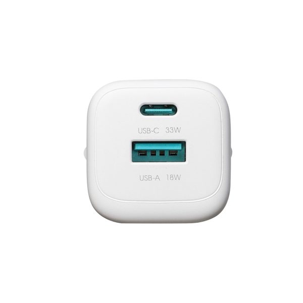 33 W USB-A USB-C sienas lādētājs - balts