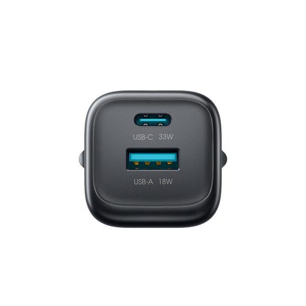 33 W USB-A USB-C sienas lādētājs - melns