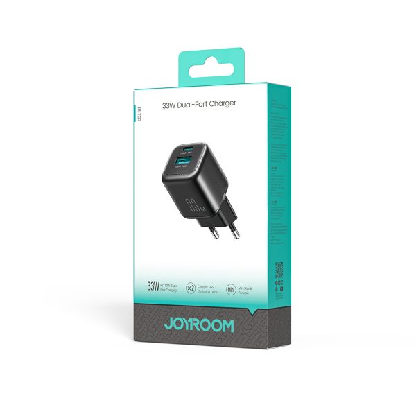 33 W USB-A USB-C sienas lādētājs - melns