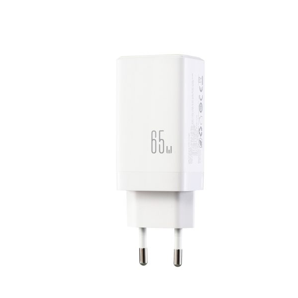 USB-C USB-A GaN 65W sienas lādētājs ar 100W USB-C kabeli 1,2 m - balts