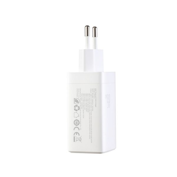 USB-C USB-A GaN 65W sienas lādētājs ar 100W USB-C kabeli 1,2 m - balts