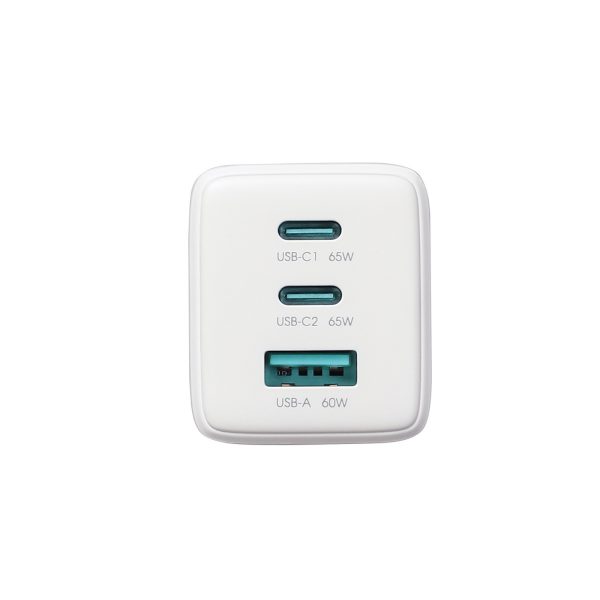 USB-C USB-A GaN 65W sienas lādētājs ar 100W USB-C kabeli 1,2 m - balts