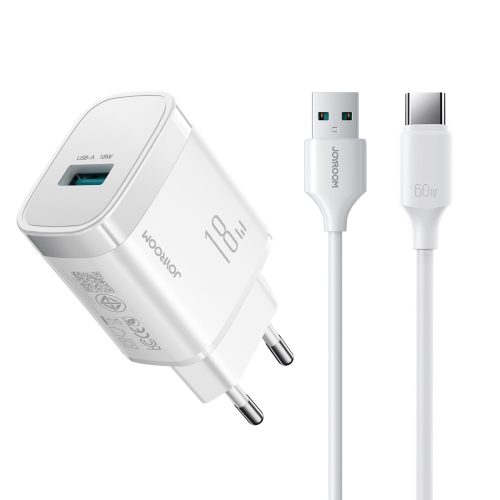 1033805-1-ladowarka-sieciowa-usb-a-18w-z-kablem-biala-joyroom-hurtownia-dropshipping.jpg 18 W USB-A sienas lādētājs ar 1 m USB-A - USB-C kabeli - balts