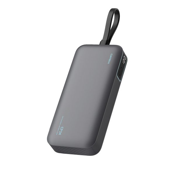 Powerbank 20000mAh USB-A USB-C ar integrētu kabeli 40W - pelēks
