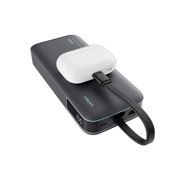 Powerbank 20000mAh USB-A USB-C ar integrētu kabeli 40W - pelēks