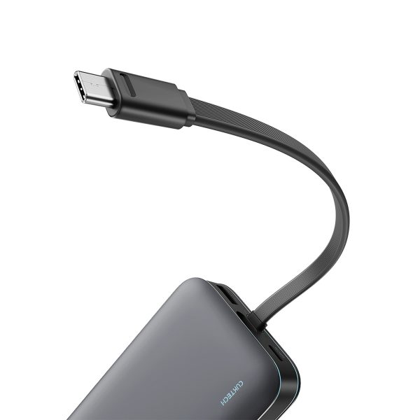Powerbank 20000mAh USB-A USB-C ar integrētu kabeli 40W - pelēks