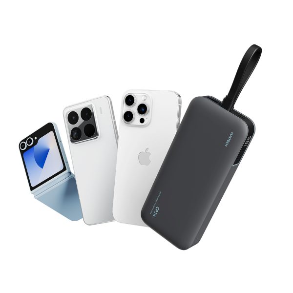 Powerbank 20000mAh USB-A USB-C ar integrētu kabeli 40W - pelēks