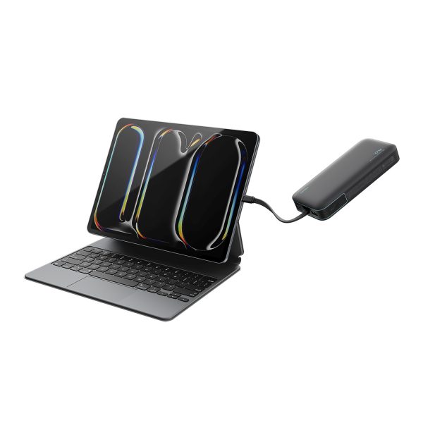 Powerbank 20000mAh USB-A USB-C ar integrētu kabeli 40W - pelēks