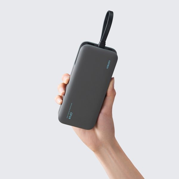 Powerbank 20000mAh USB-A USB-C ar integrētu kabeli 40W - pelēks