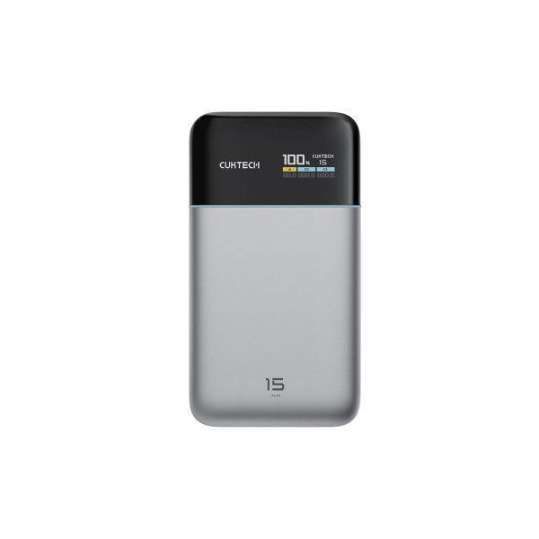 Powerbank 15000mAh USB-A USB-C 100W - pelēks