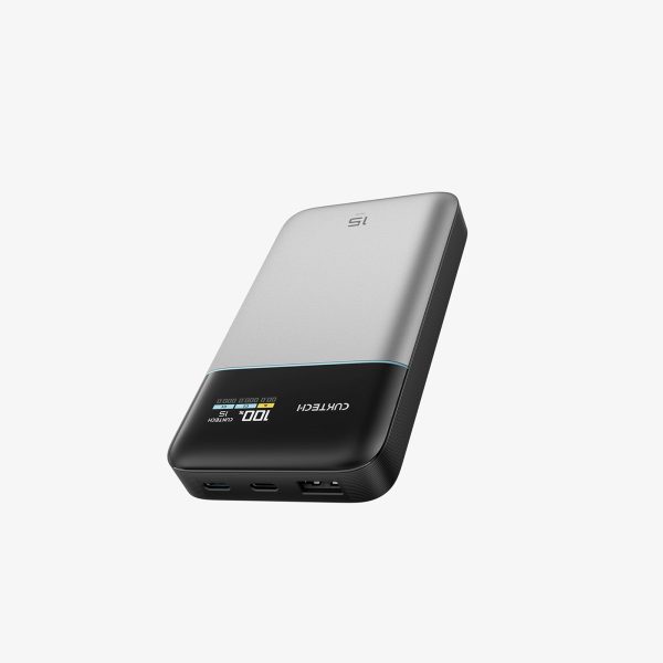 Powerbank 15000mAh USB-A USB-C 100W - pelēks