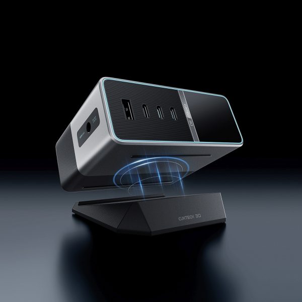 5-in-1 uzlādes stacija ar digitālo displeju USB-A USB-C 300W - sudrabkrāsas