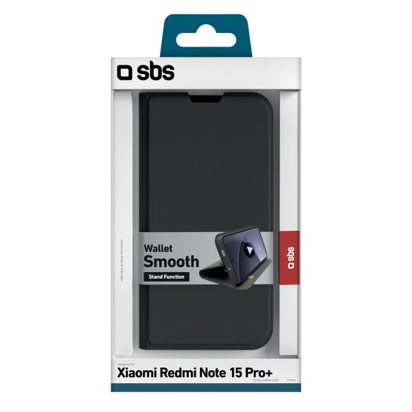Xiaomi Redmi Note 15 Pro+ maciņš ar gludu, atlokāmu vāciņu - melns