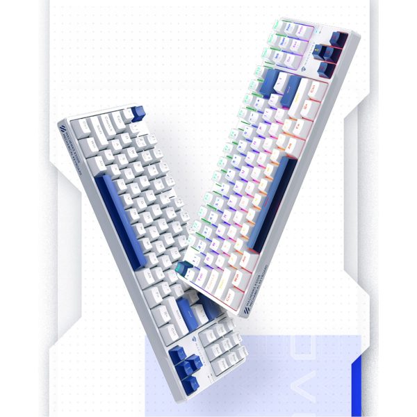 Vadu mehāniskā spēļu tastatūra ar fona apgaismojumu, sarkans slēdzis - balta