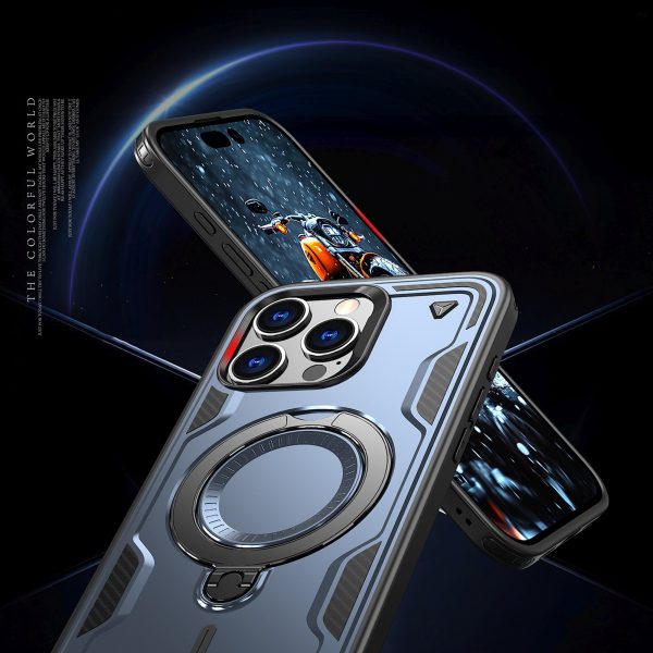 iPhone 16 Pro Hybrid Armor moderns maciņš ar MagSafe aizsargapvalku — zils