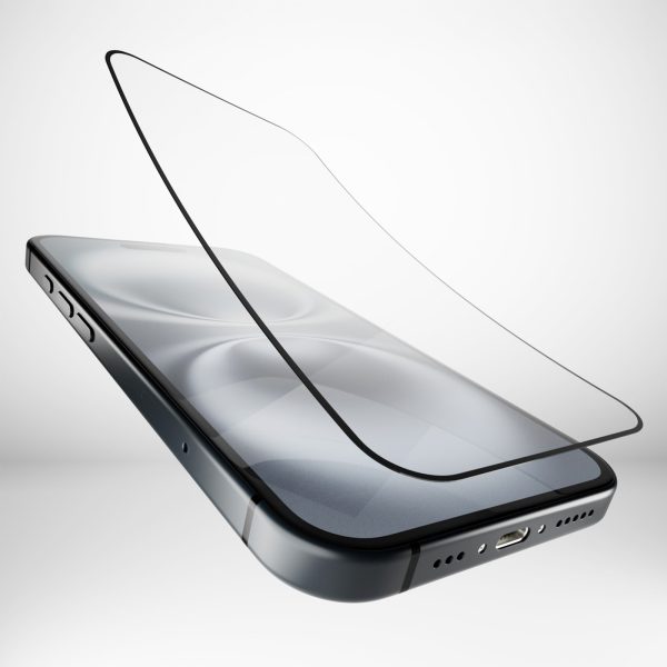 Hibrīda stikls ar melnu rāmi iPhone 16 / iPhone 15 / iPhone 15 Pro Elastīgs stikls D3O