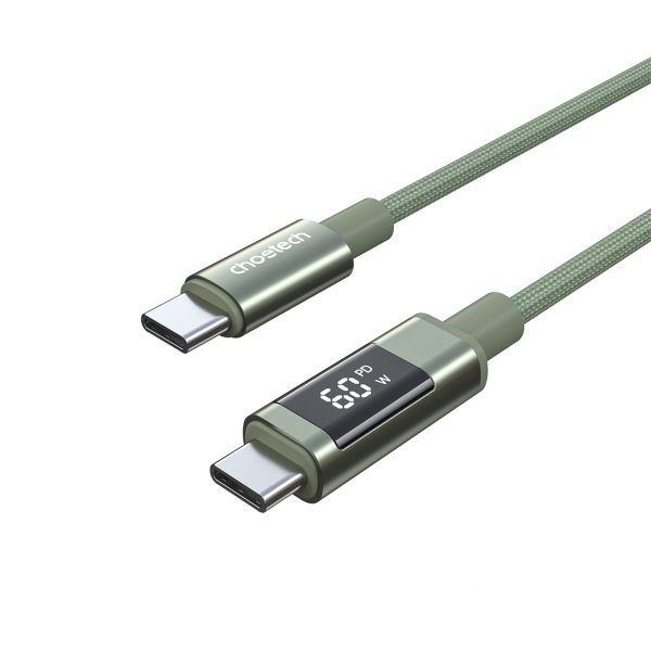 USB-C kabelis ar displeju PD 60W 1.2m - zaļš