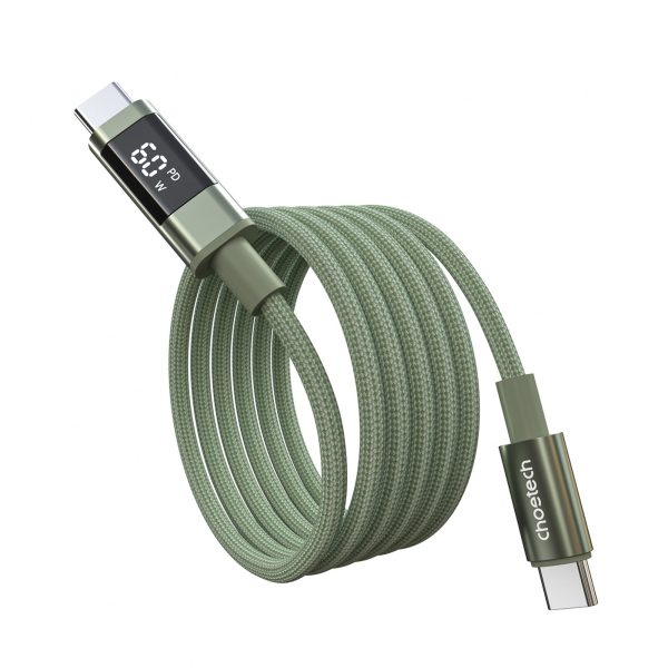 USB-C kabelis ar displeju PD 60W 1.2m - zaļš